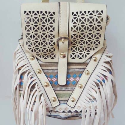 Ivory Boho Double Fringe Backpack