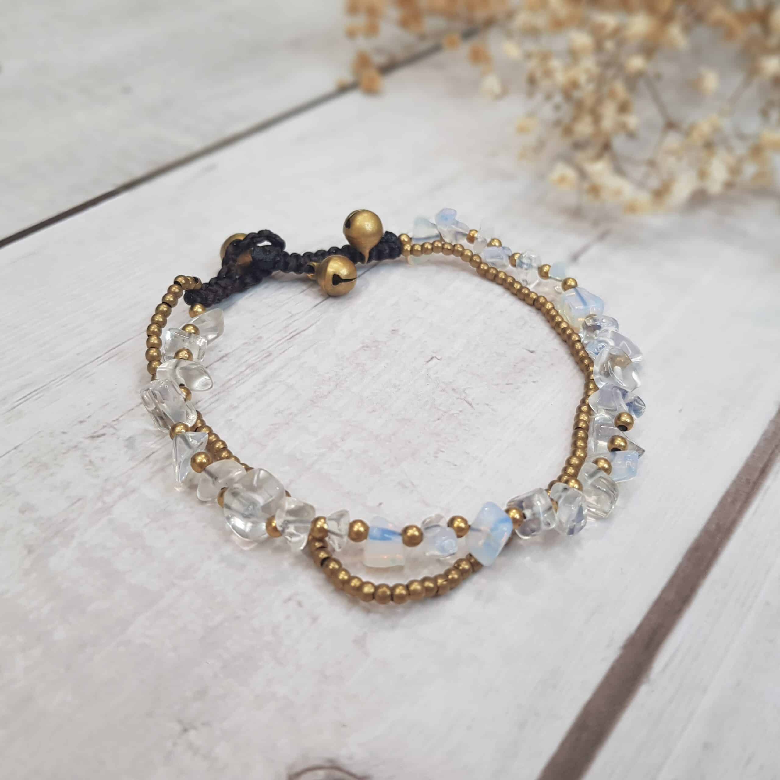 Woven amethyst gold beaded anklet