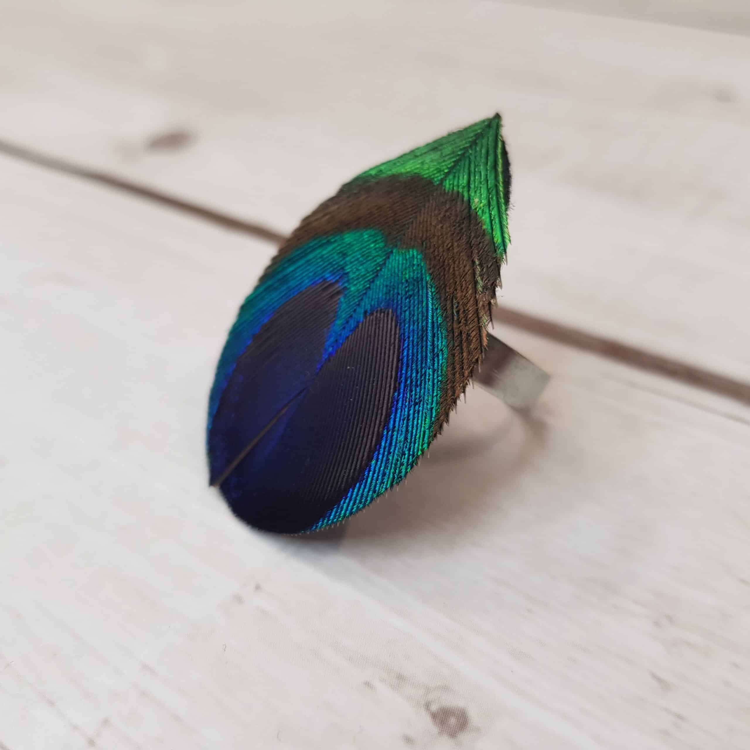 artisan peacock feather statement ring
