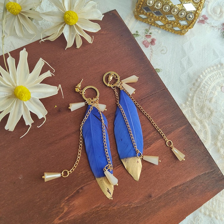 indigo gracelynn feather earrings