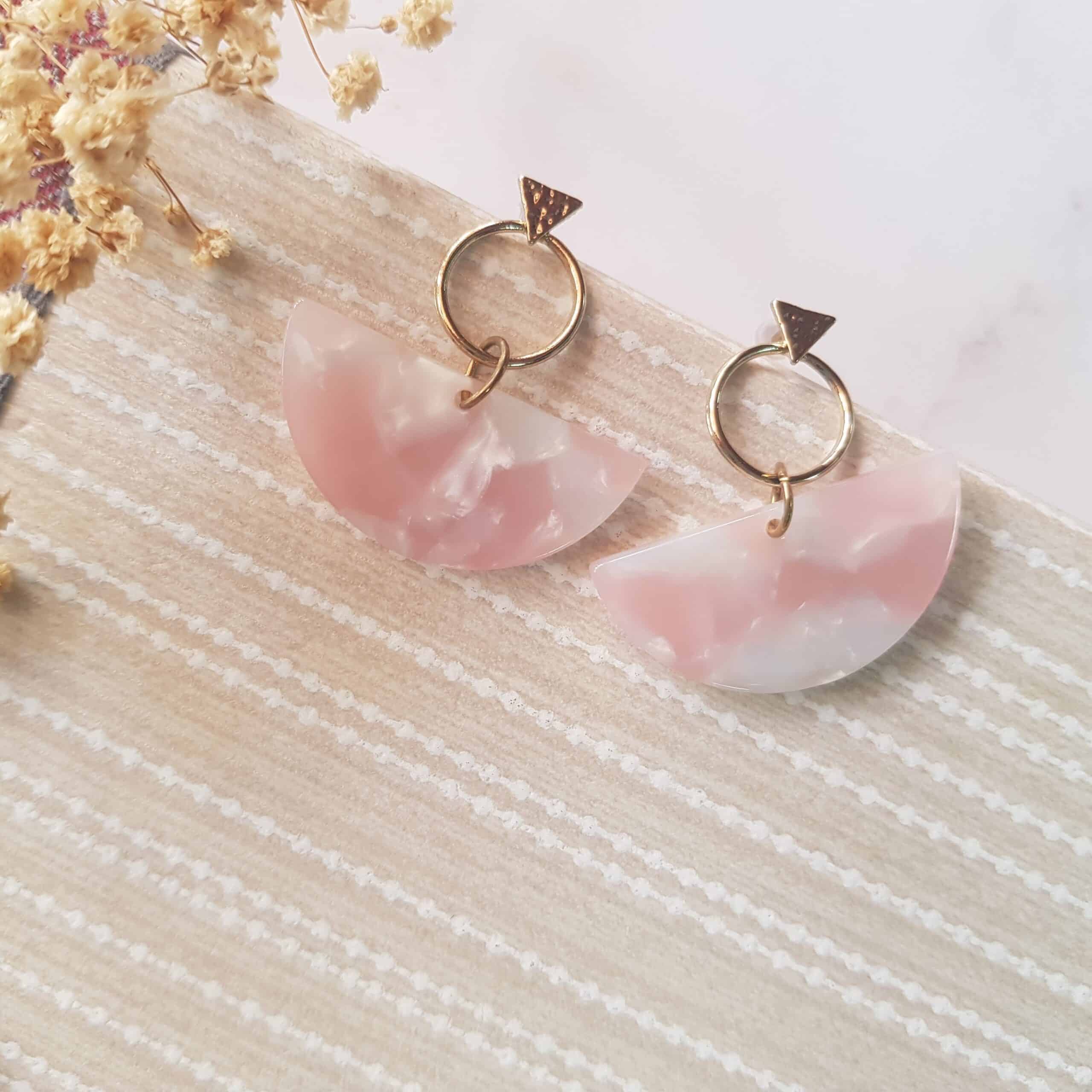 Pink Miyuki Ombre Moon Drop Earrings