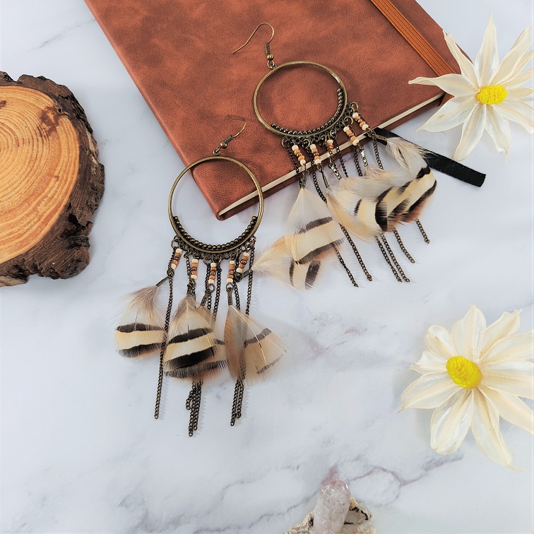 regal hoop feather earrings