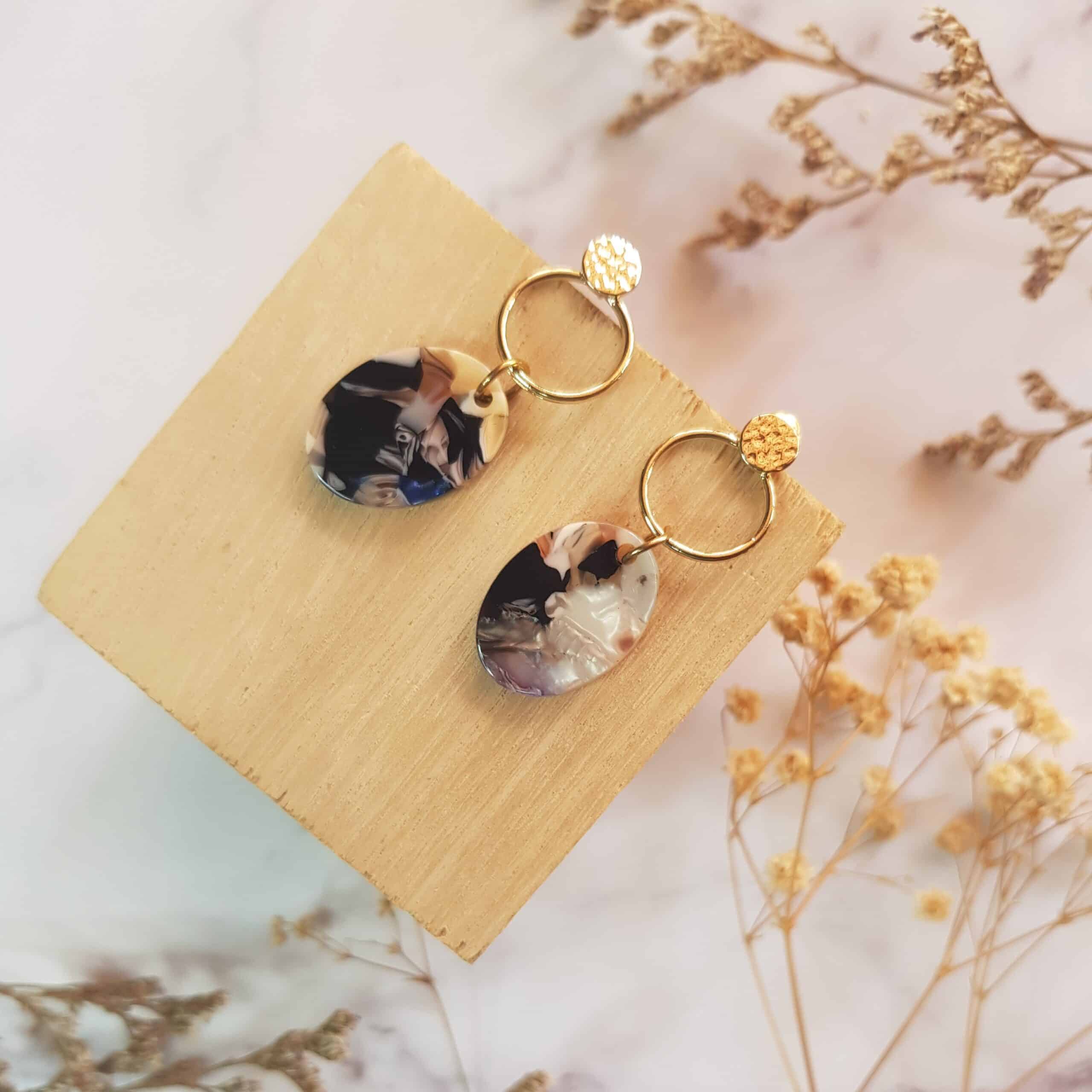 Ash Black Harriet Resin Watermarble Drop Earrings