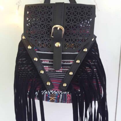 Black Double Side Fringe Backpack
