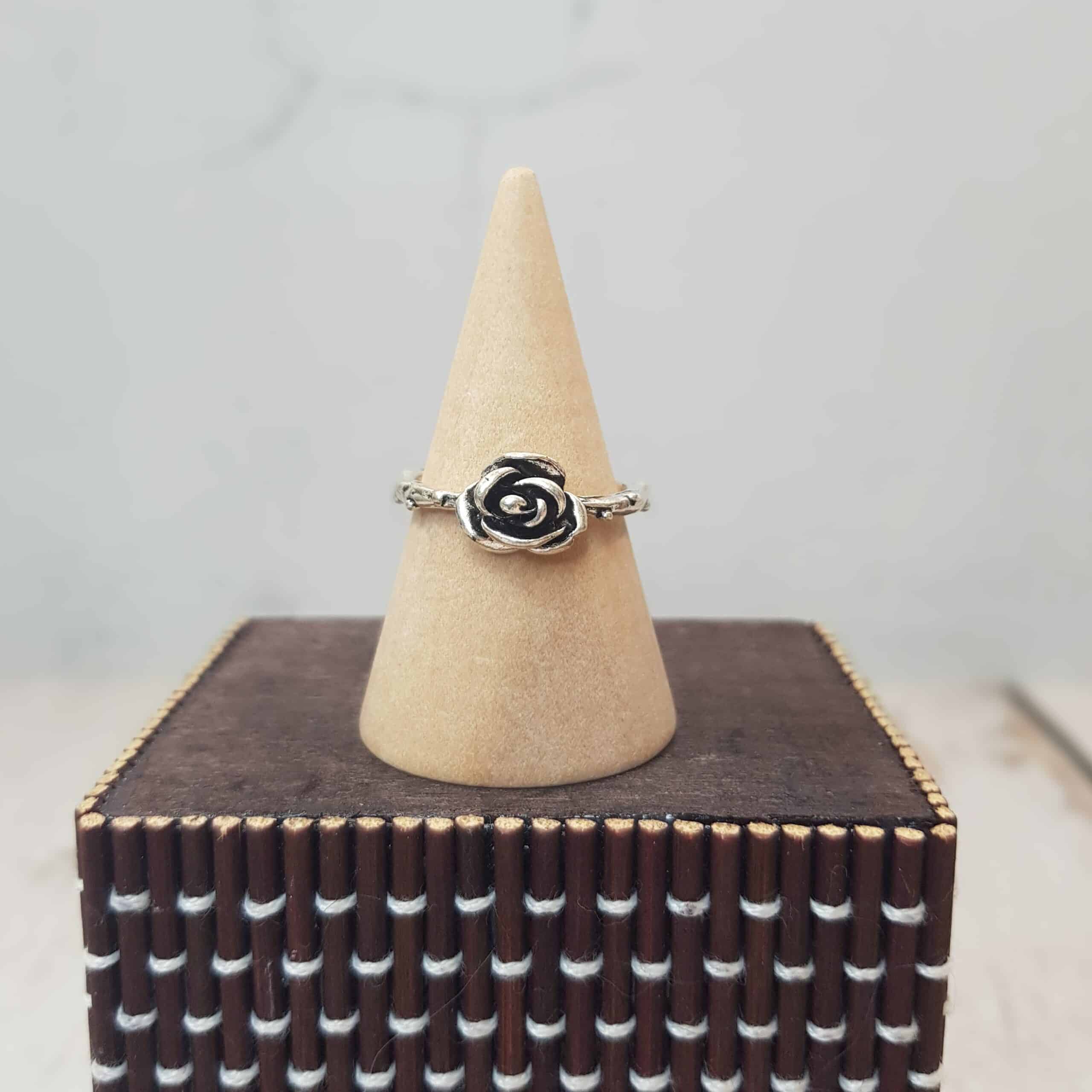 Boho Silver Rose Midi Stackable Ring