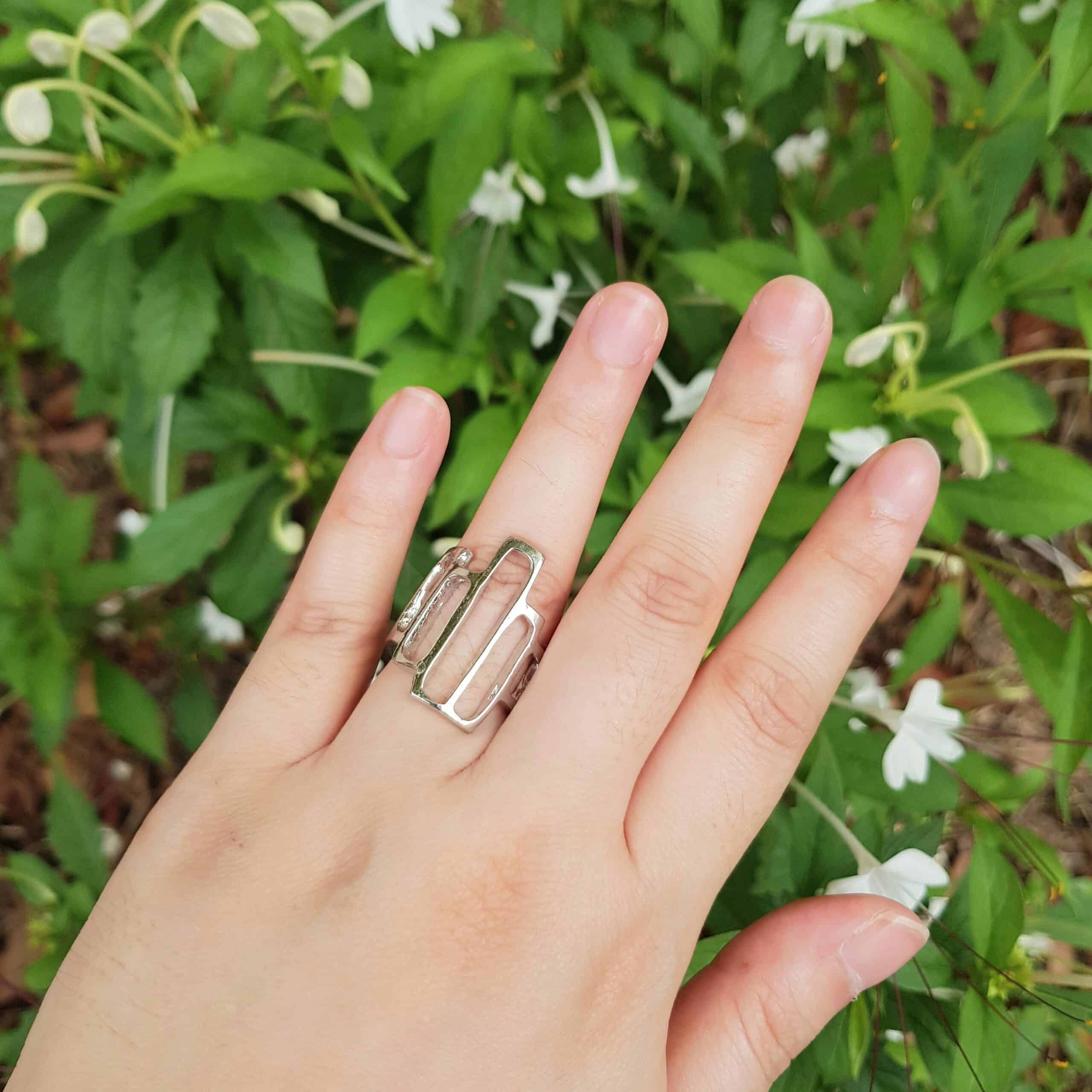 Monochrome Matrix Silver Cut Out Design Ring