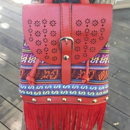Crimson Red Fringe Boho Backpack