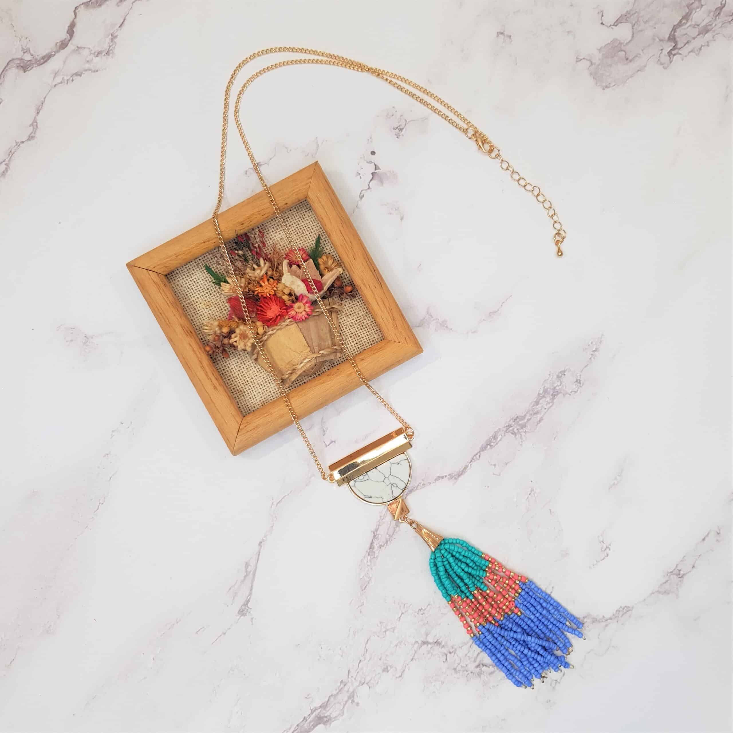 Tricolor Beaded Howlite Chain Necklace