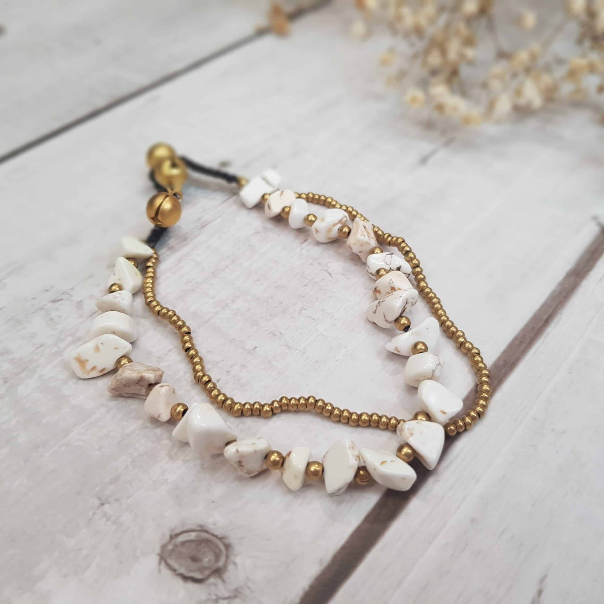 Woven howlite gold beaded anklet