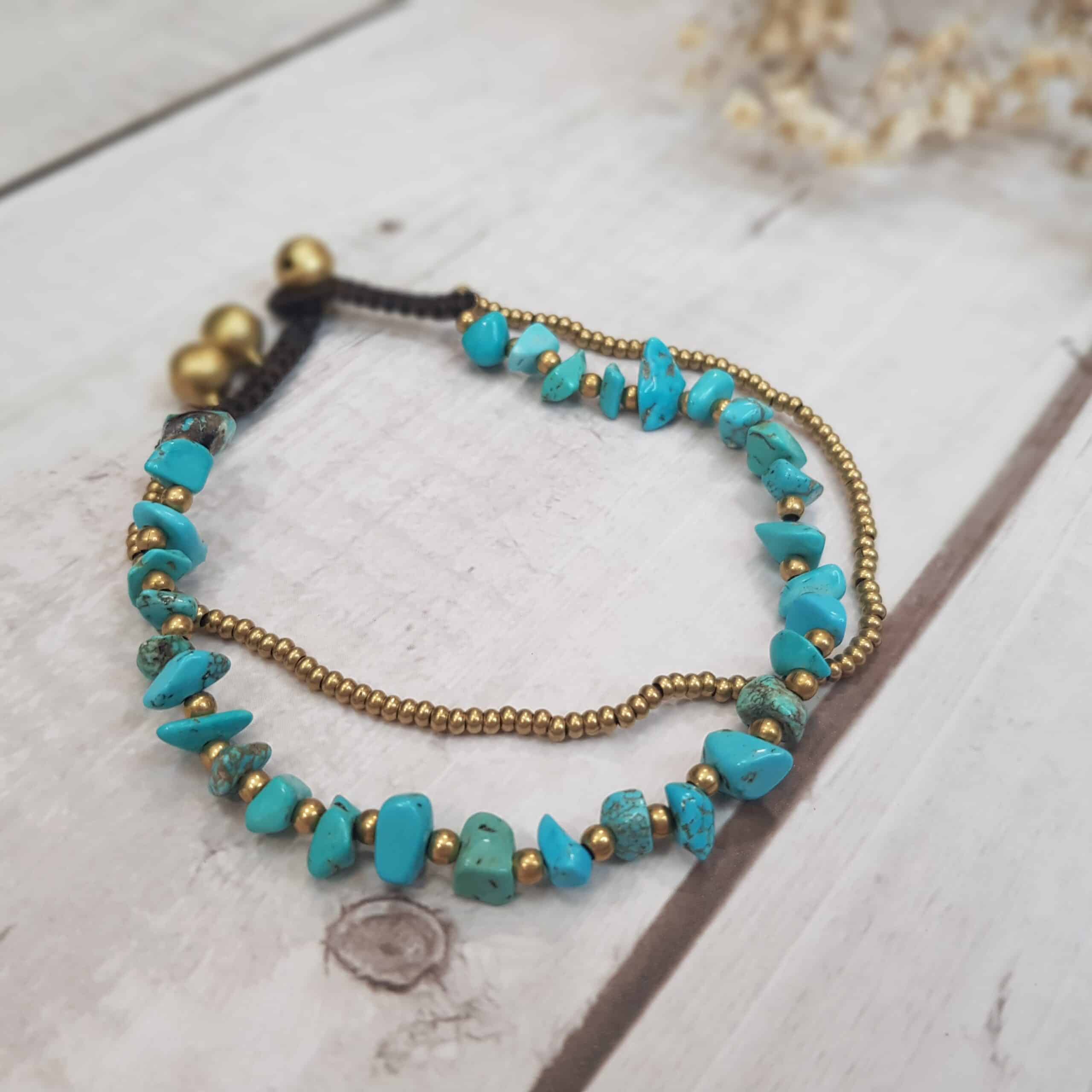Woven turquoise gold beaded anklet