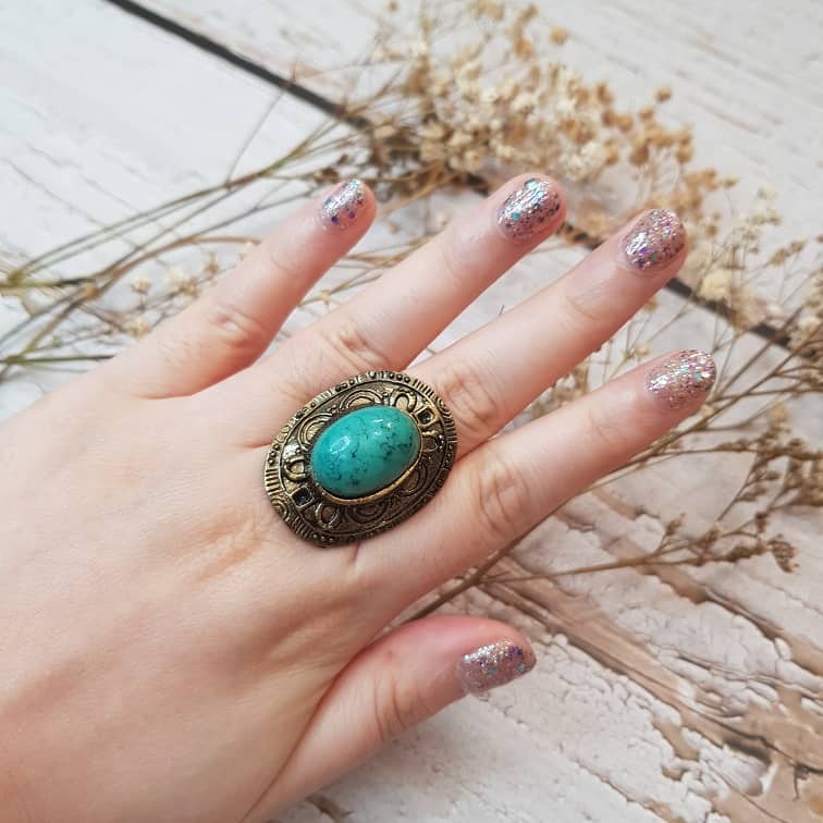ancient tribal blue green turquoise ring
