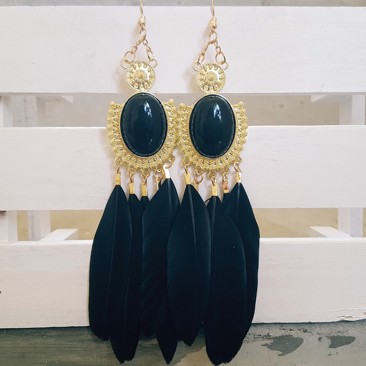 bohemian black faux pearl earrings