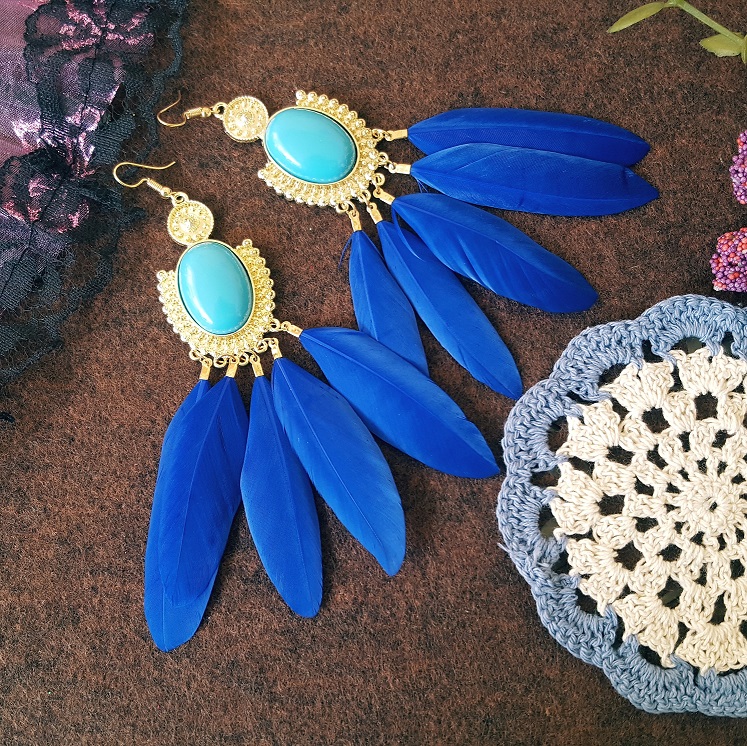 bohemian blue faux pearl earrings