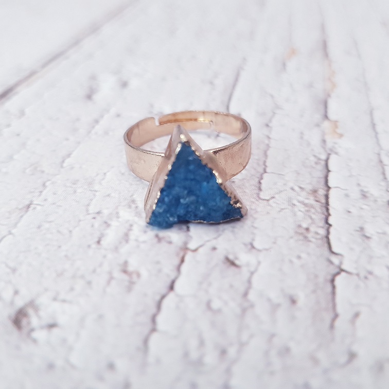triangle cut blue druzy quartz ring