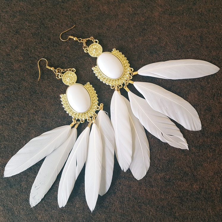 bohemian white faux pearl earrings