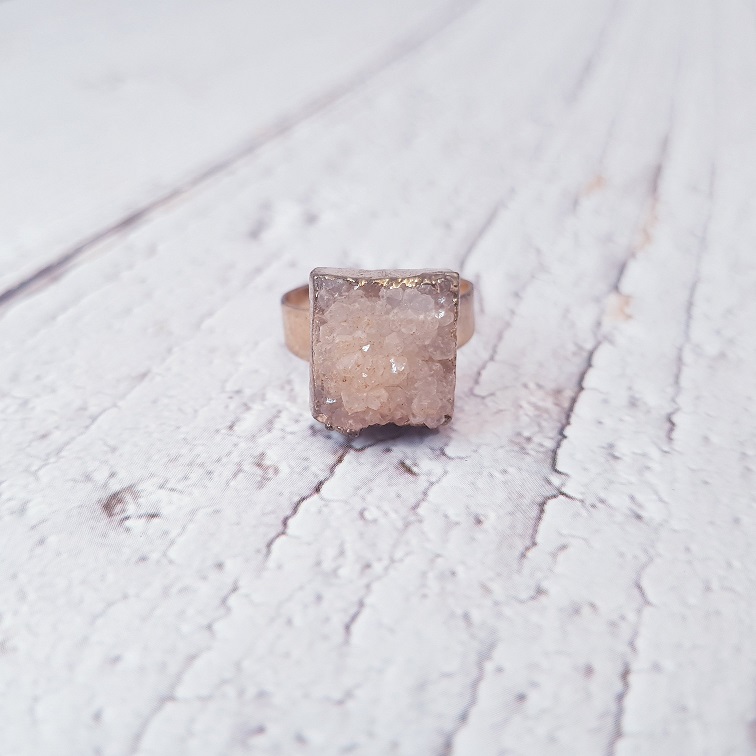 brown square druzy ring