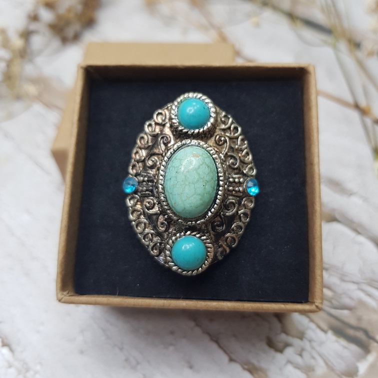 silver aztec turquoise ring