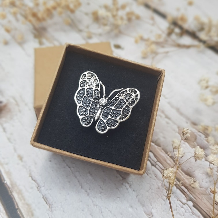vintage oxidised silver butterfly ring