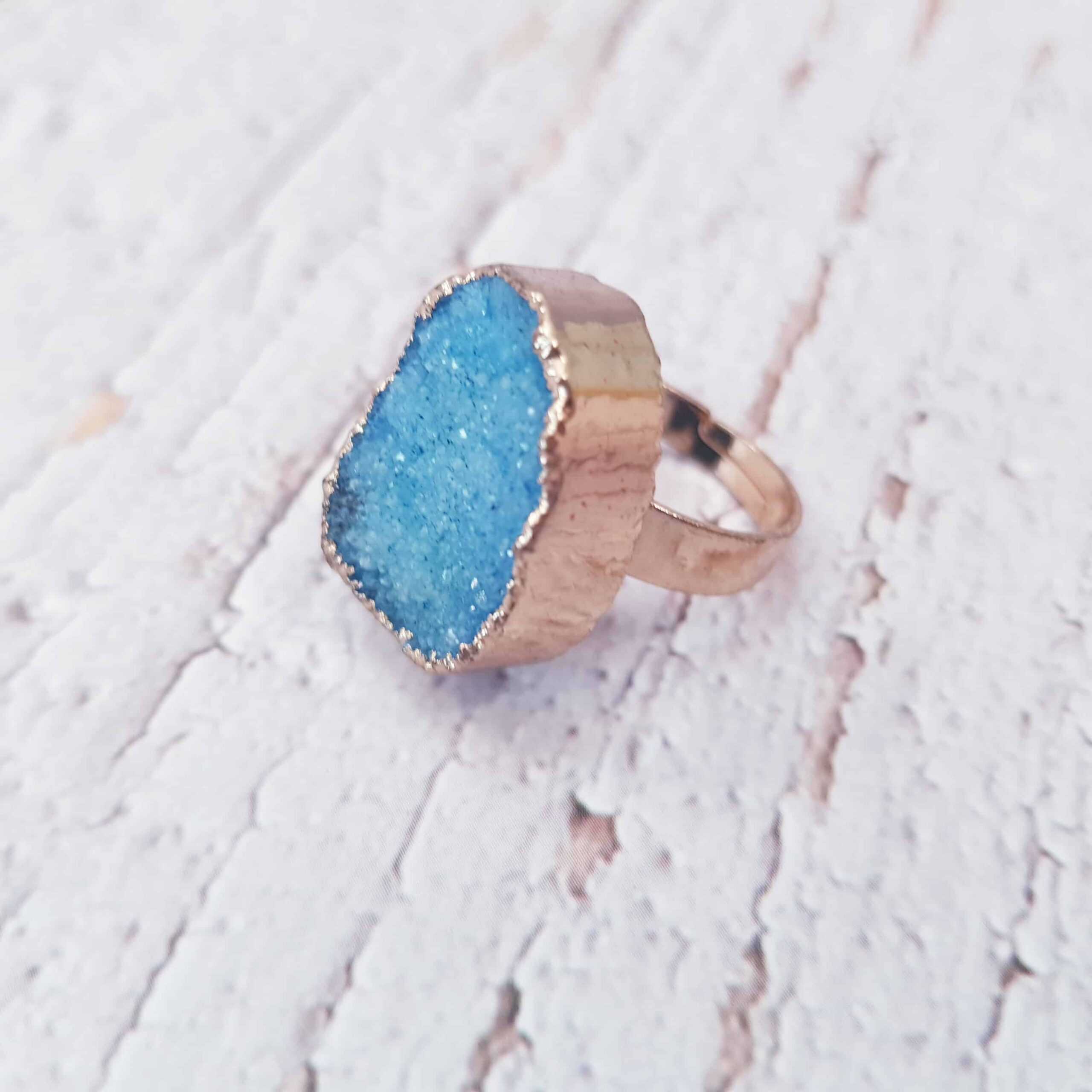 large blue druzy quartz ring