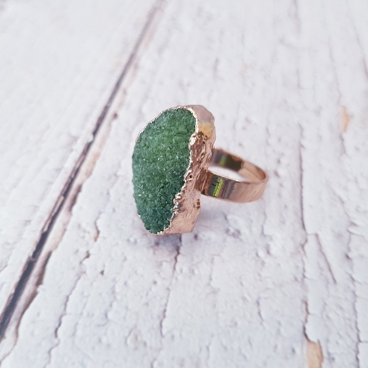 natural green druzy quartz ring