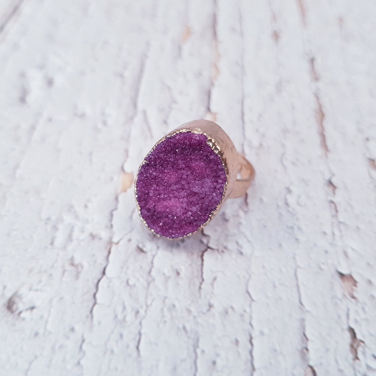 natural violet druzy quartz ring