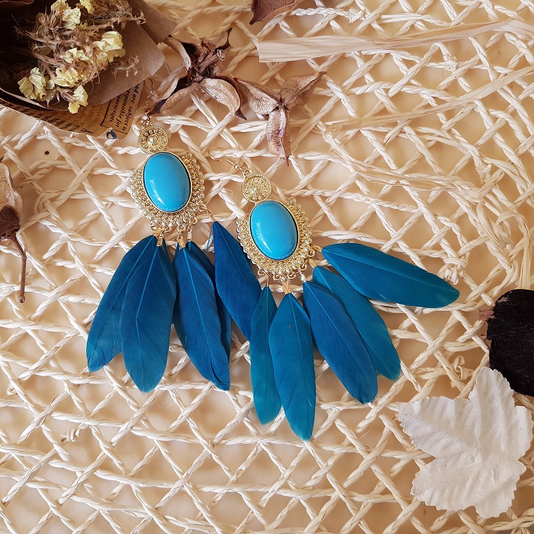 bohemian teal faux pearl earrings