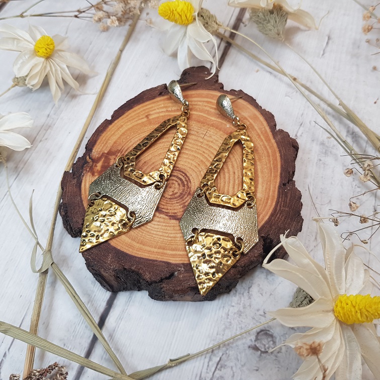 gold metallic uneven kite shaped earrings