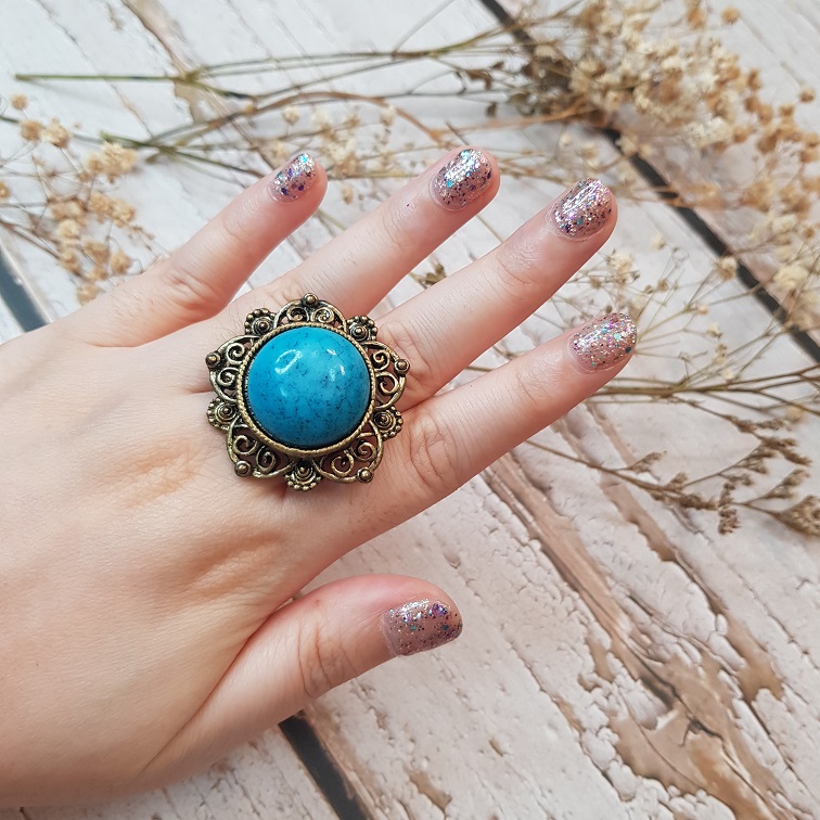old gold turquoise peony ring