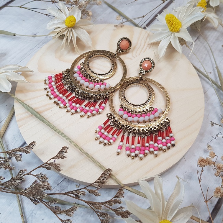 oxidised gold beads tassel earrings