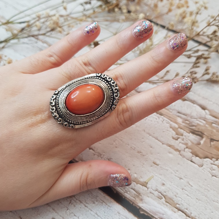 oxidised steel coral embossed ring