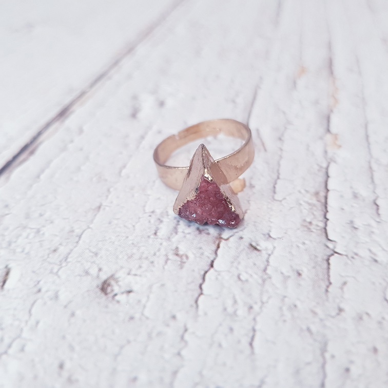 triangle cut red druzy quartz ring