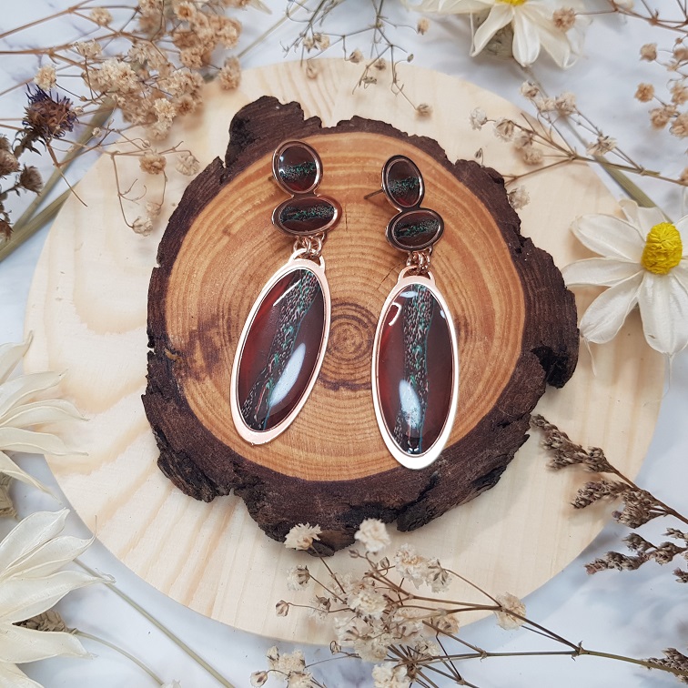 geometric silver ovate resin earrings