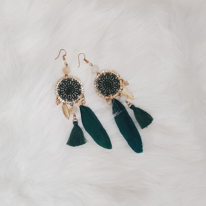 siria emerald woven dreamcatcher earrings