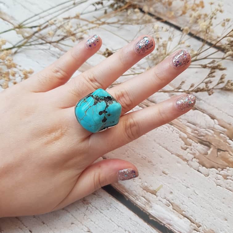 sterling silver raw cut turquoise ring