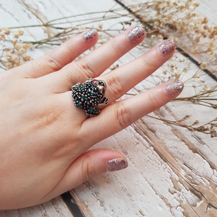 sterling silver rhinestone frog ring