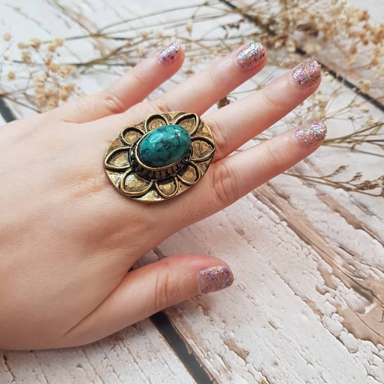 turquoise flower patterned ring