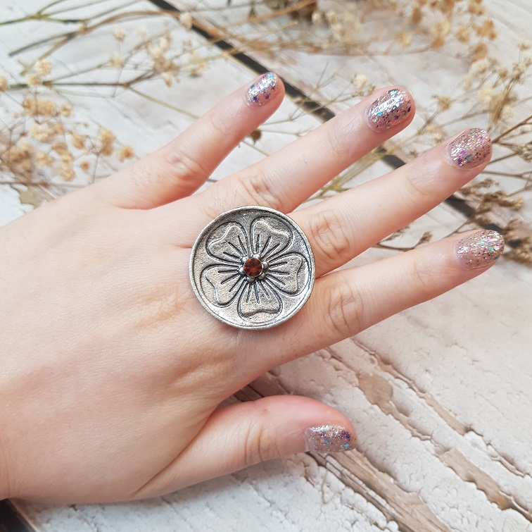 vintage silver flower coin ring