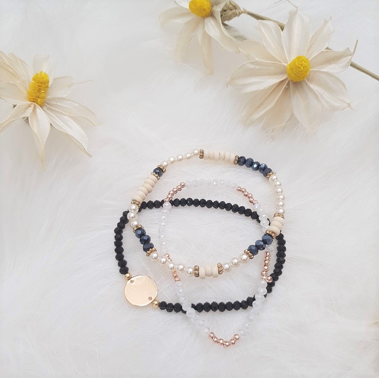 Asteria gold beaded stack bracelets