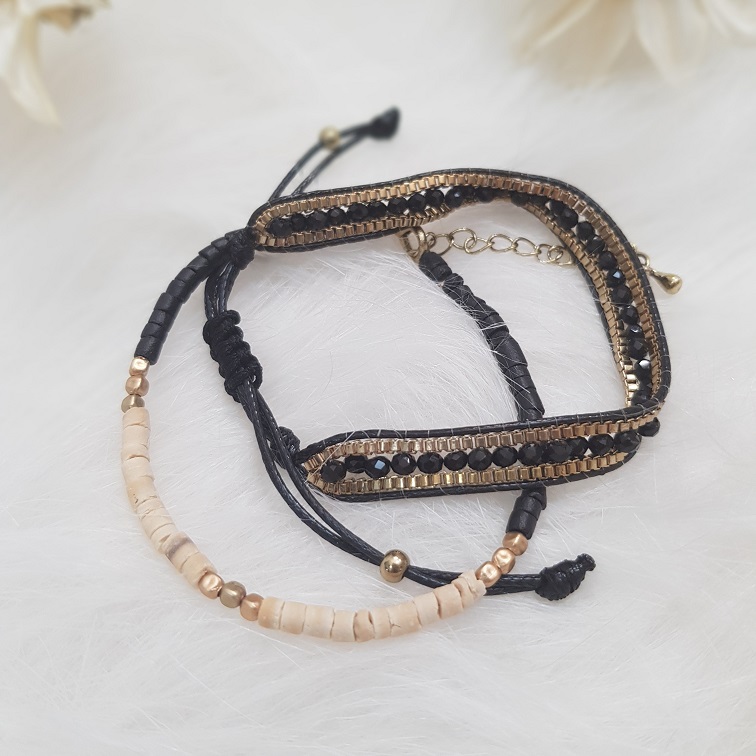 black gold twin stack bracelets