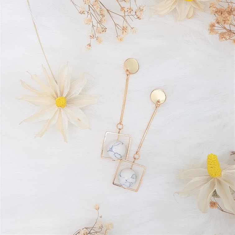 gold howlite geometric dangle earrings