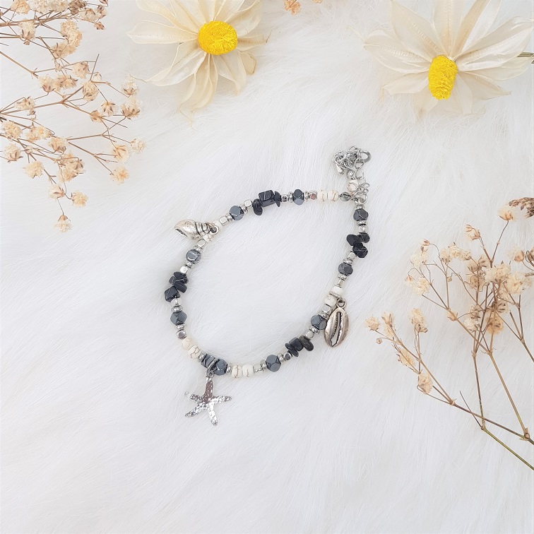 howlite and silver beads anklet