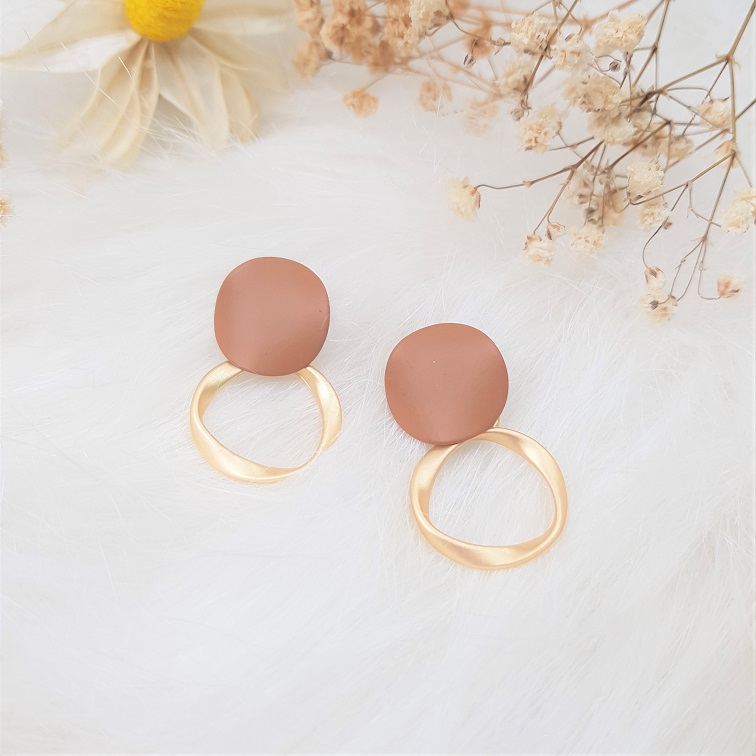 matted gold nude geometric earrings