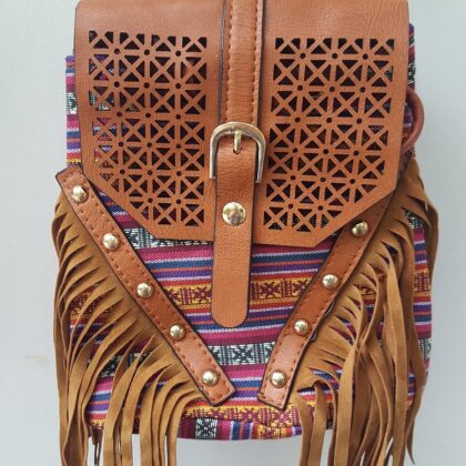 Brown double side fringed backpack