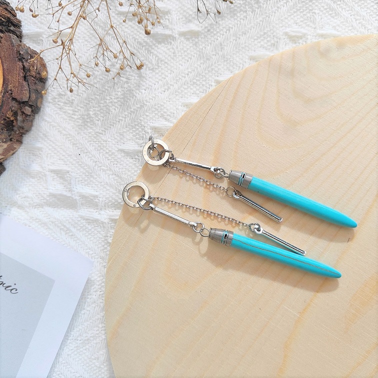Silver-Rod-Turquoise-Wire-Wrapped-Drop-Earrings