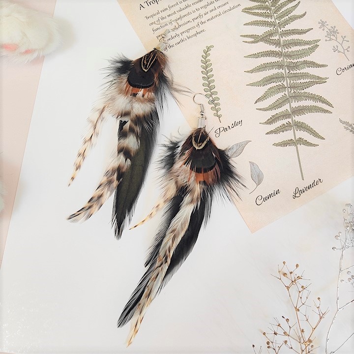 lunic-wild-silver-wirewrap-natural-feather-earrings