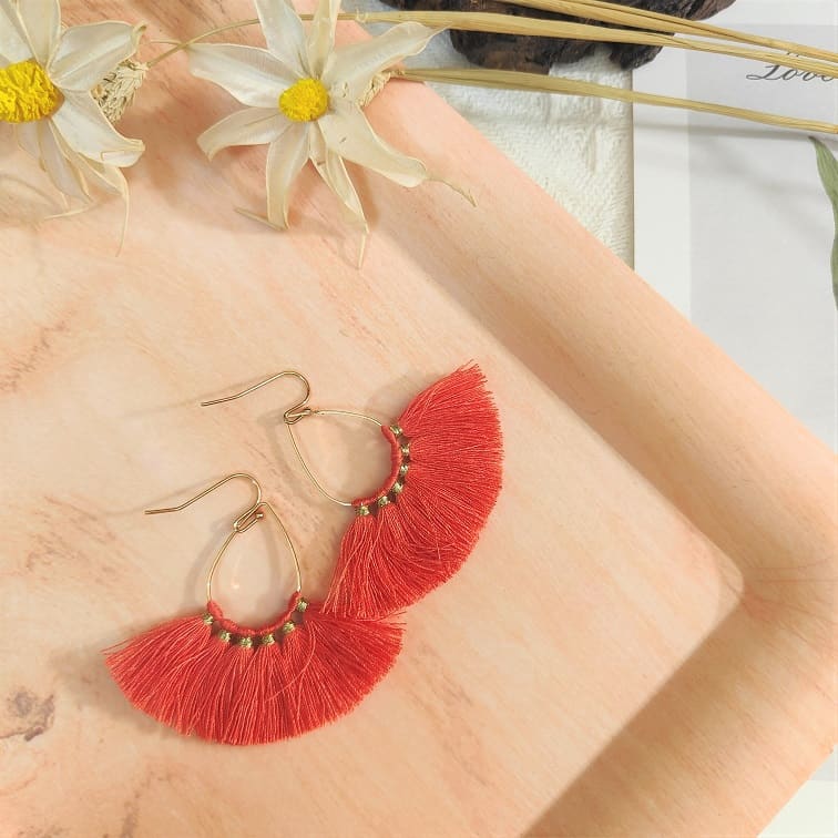 coral classic teardrop tassel earrings