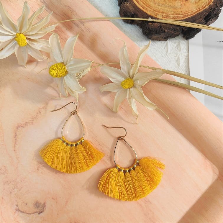 yellow classic teardrop tassel earrings