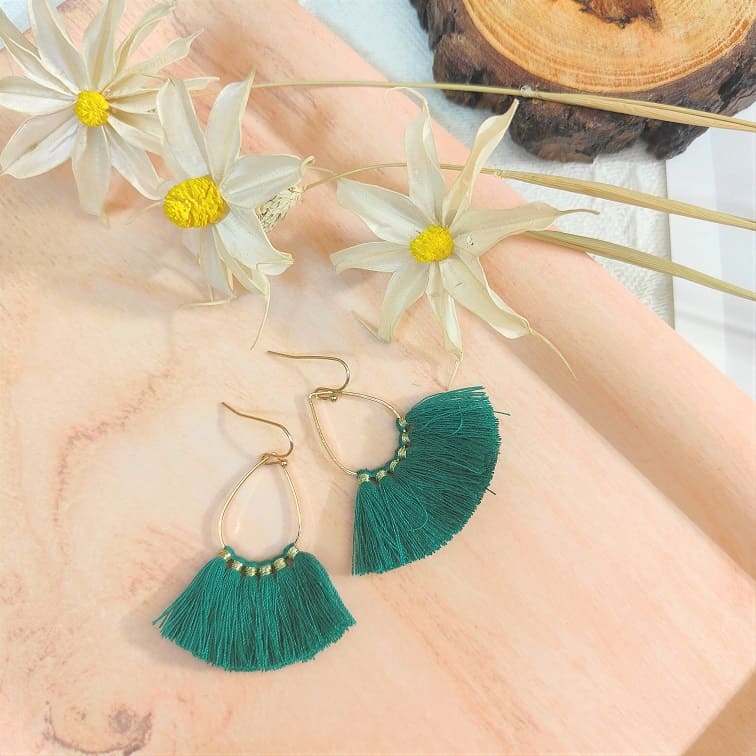 teal classic teardrop tassel earrings