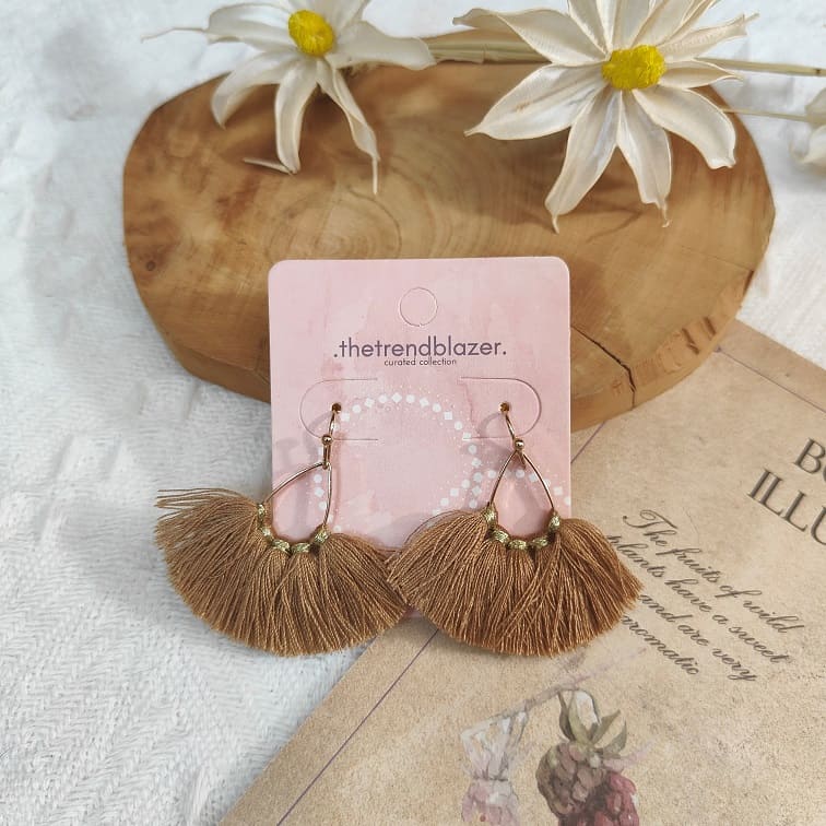 Mocha Brown Petite Teardrop Tassel Earrings