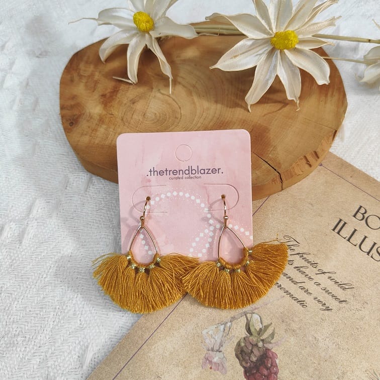 Golden Brown Petite Teardrop Tassel Earrings